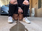 Piss Slut pissing by her front porch!! 5/16