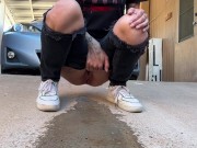 Piss Slut pissing by her front porch!! 9/16