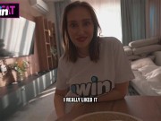 Step mom share hotel with step son at weekend! Get accidental creampie and asked for cum on face 💦 7/16