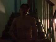 Naked masturbation in the stairwell