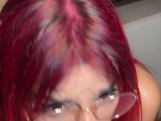 Horny redhead sucks the cum out of her boyfriend for fun