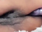 Shoving my red lace panty into my hairy pussy 14/16