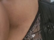 milf wears black lingerie and lets the young man cum inside her ass 7/16