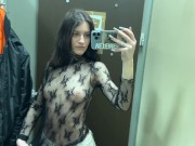 Try On Haul - I got horny as I tried on see-through clothes in the fitting room! 16/16