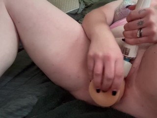 Filling my pussy with a thick dildo