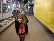 Hot wife showing off her tits in the city 9/16