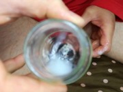 The farmer in the bedroom masturbates and collects semen in glass 14/16