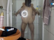 Step-sister arrives from the gym and goes to take a shower, her step-brother watches her take a show 13/16