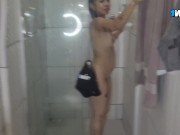 Step-sister arrives from the gym and goes to take a shower, her step-brother watches her take a show 3/16