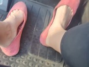 Pedal pumping in dirty worn out pink flat ballet shoes no socks 16/16