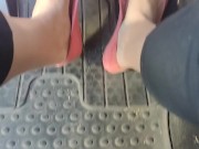 Pedal pumping in dirty worn out pink flat ballet shoes no socks 2/16