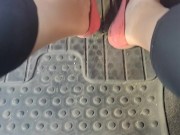 Pedal pumping in dirty worn out pink flat ballet shoes no socks 7/16
