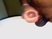 Asian guy jerk off his pink head big black cock until cum. 15/16