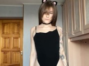 Beautiful bitch in dark cat suit shows her ass💕 7/16