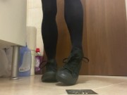Boy Cum in Bathroom Wearing Thigh Socks and Converse 2/16