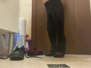 Boy Cum in Bathroom Wearing Thigh Socks and Converse 9/16