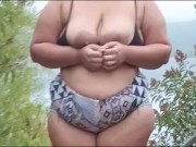 Flashing my big tits to guys fishing on the lake! Pov while hubby films 12/16