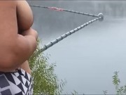 Got caught flashing my big tits to fisherman on the lake. Pov hubby films 15/16