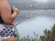Got caught flashing my big tits to fisherman on the lake. Pov hubby films 3/16