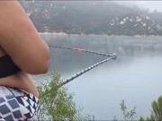 Got caught flashing my big tits to fisherman on the lake. Pov hubby films 5/16
