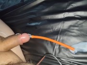 Estim hands-free orgasm milking with urethral electrode and prostate butt plug 13/16