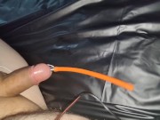 Estim hands-free orgasm milking with urethral electrode and prostate butt plug 7/16