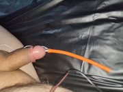 Estim hands-free orgasm milking with urethral electrode and prostate butt plug 9/16