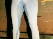 Slut drenches her yoga pants in piss outdoors 12/16