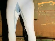Slut drenches her yoga pants in piss outdoors 4/16