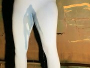 Slut drenches her yoga pants in piss outdoors 8/16