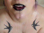 Thirsty goth piss whore demands her piss & cum tribute