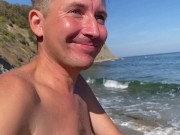 Stepmom fucked her stepson on a nudist beach, constantly looking back 14/16