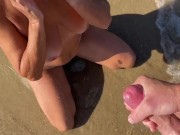 Stepmom fucked her stepson on a nudist beach, constantly looking back 16/16