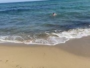 Stepmom fucked her stepson on a nudist beach, constantly looking back 3/16