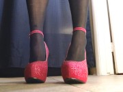 Black Thigh High Stockings Gorgeous Fuchsia Gem Heels 12/16