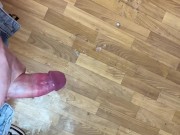 I jerked off my uncut cock with big balls in the office while everyone was at lunch and came hard 16/16