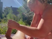 handjob in my garden and big cumshoot with the sun hmmm