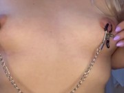 Big nipples playing with clamps. Find more OF devi_darker 3/16