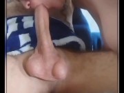 Stepmom gives a Blowjob to her Stepson's big Cock, his balls don't stop moving! 12/16