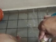 Cleaning the balcony playing with the water hose and get horny 2/16