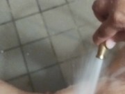 Cleaning the balcony playing with the water hose and get horny 5/16