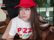 Fucked a pizza delivery girl for being late, got a tip with a powerful creampie in her pussy 11/16