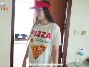 Fucked a pizza delivery girl for being late, got a tip with a powerful creampie in her pussy 2/16