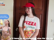 Fucked a pizza delivery girl for being late, got a tip with a powerful creampie in her pussy 3/16