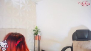 Cute red-haired college girl looks adorable while wearing naughty lingerie