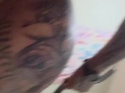 Fucking a hot milf from behind while I choke her with a belt around her neck 16/16