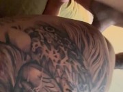 Fucking a hot milf from behind while I choke her with a belt around her neck 3/16