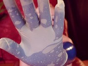 Latex rubber gloves fetish: dildo blowjob with ahegao face. Arya Grander 13/16