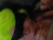 Pregnant & blindfolded wife with neon yellow hair teasing a cock with her tongue then creampied 3/16
