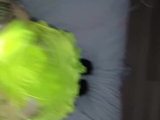 Pregnant & blindfolded wife with neon yellow hair teasing a cock with her tongue then creampied 5/16